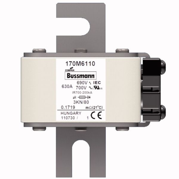 Fuse-link, high speed, 630 A, AC 690 V, DIN 3, 76 x 92 x 109 mm, aR, DIN, IEC, single indicator image 1