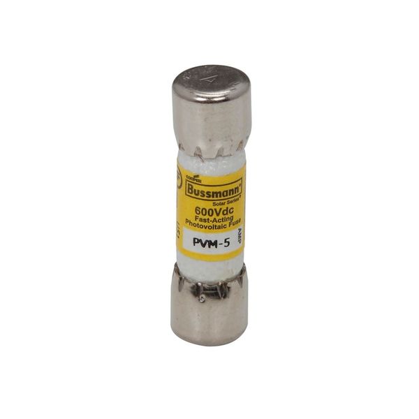 Midget Fuse, Photovoltaic, 600 Vdc, 50 kAIC interrupt rating, Fast acting class, Fuse Holder and Block mounting, Ferrule end X ferrule end connection, 5A current rating, 50 kA DC breaking capacity, .41 in diameter image 3