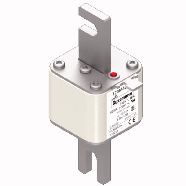 Fuse-link, high speed, 800 A, AC 690 V, DIN 1, 53 x 66 x 138 mm, aR, DIN, IEC, type T indicator image 3