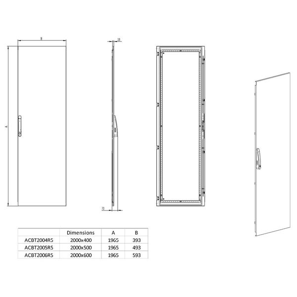 Sheet steel door right for 2 door enclosures H=2000 W=600 mm image 2