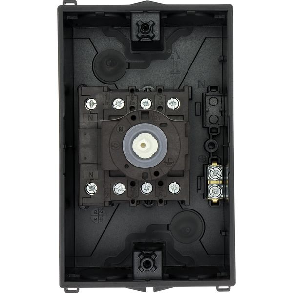 Main switch, P1, 25 A, surface mounting, 3 pole + N, Emergency switching off function, With red rotary handle and yellow locking ring, Lockable in the image 25