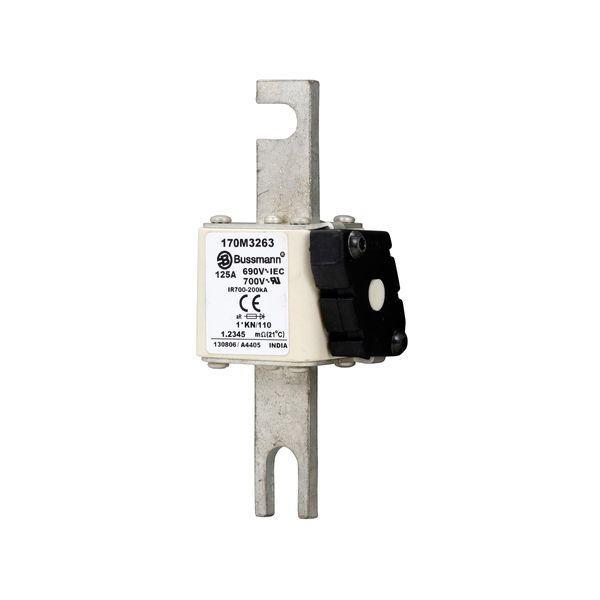 Fuse-link, high speed, 125 A, AC 690 V, compact DIN 1, 45 x 58 x 134 mm, aR, DIN, IEC, type K indicator, 110 mm centres image 4