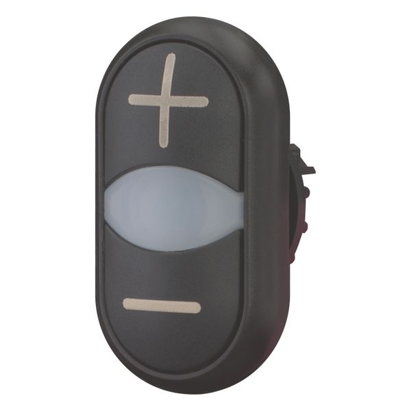 Double actuator pushbutton, RMQ-Titan, Actuators and indicator lights non-flush, momentary, White lens, black, black, inscribed, Bezel: black image 3