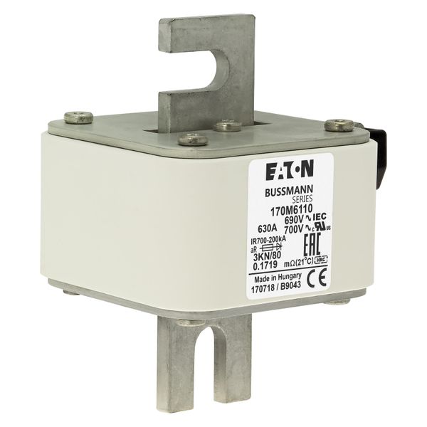 Fuse-link, high speed, 630 A, AC 690 V, DIN 3, 76 x 92 x 109 mm, aR, DIN, IEC, single indicator image 10