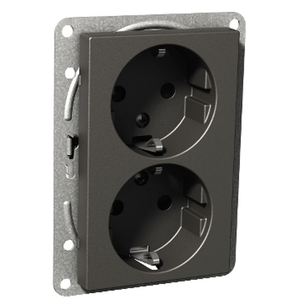 Exxact double socket-outlet centre-plate low earthed screwless anthracite image 3