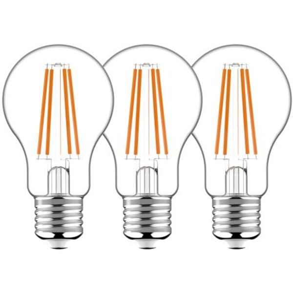LED Filament Bulb - Classic A60 E27 8W 806lm 2700K Clear 330°  - 3-pack image 1