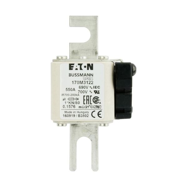 Fuse-link, high speed, 550 A, AC 690 V, compact DIN 1, 45 x 59 x 104 mm, aR, DIN, IEC, single indicator image 6