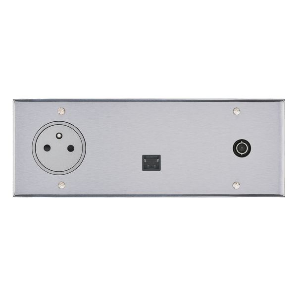 Art d'Arnould univers Memory 2P+E 16A 250V power socket, RJ45 category 6 FTP and simple TV socket - brushed steel image 1