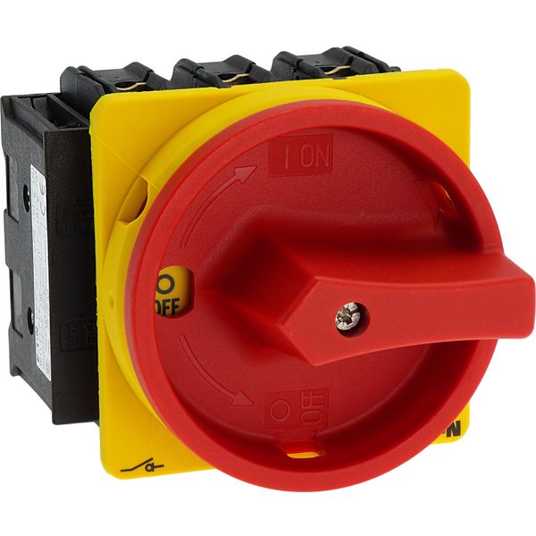 Main switch, P3, 63 A, flush mounting, 3 pole, 2 N/O, 2 N/C, Emergency switching off function, With red rotary handle and yellow locking ring image 22