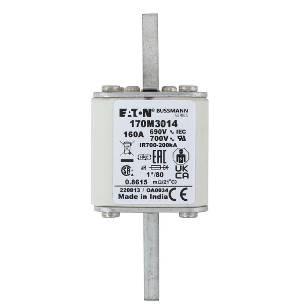 Fuse-link, high speed, 160 A, AC 690 V, compact DIN 1, 45 x 45 x 104 mm, aR, DIN, IEC, single indicator image 20