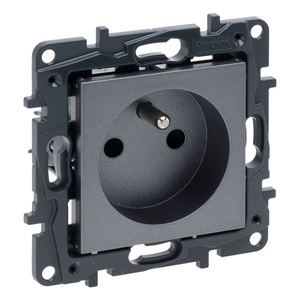 2P+E FRENCH SOCKET, AUTO TERMINALS, MEDIUM GREY image 1