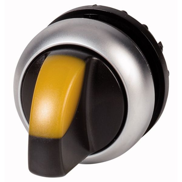 Illuminated selector switch actuator, RMQ-Titan, With thumb-grip, maintained, 2 positions (V position), yellow, Bezel: titanium image 1