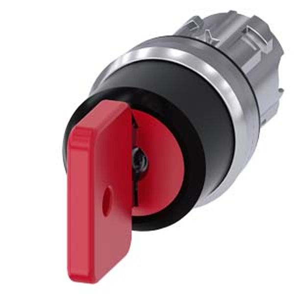 3SU1050-4FL11-0AA0-Z Y15 Key-operated switch O.M.R, 22 mm, round, metal, shiny, lock number 73037, red, with 2 keys, 3 switch positions I-O-II, latching, actuating angle 2x45°, image 1