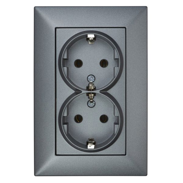 Compact socket outlet, anthracite, screw clamps image 1