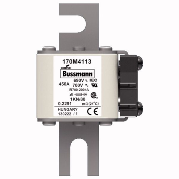 Fuse-link, high speed, 450 A, AC 690 V, DIN 1, 53 x 69 x 108 mm, aR, DIN, IEC, single indicator image 1