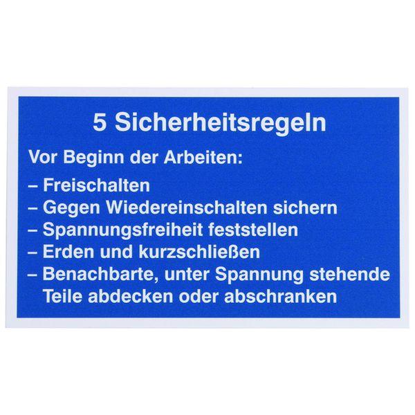 Sign:5 Safety Rules, German language material: plastic image 1