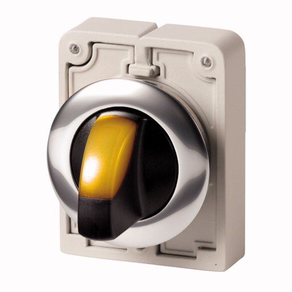 Illuminated selector switch actuator, RMQ-Titan, With thumb-grip, maintained, 2 positions (V position), yellow, Metal bezel image 1
