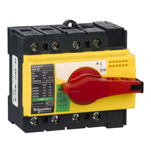 switch disconnector, Compact INS40 , 40 A, with red rotary handle and yellow front, 4 poles image 2