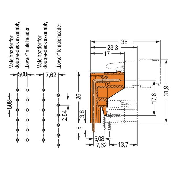 THT male header for double-deck assembly 1.0 x 1.0 mm solder pin angle image 4