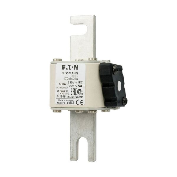 Fuse-link, high speed, 500 A, AC 690 V, DIN 1, 53 x 69 x 138 mm, aR, DIN, IEC, single indicator image 9