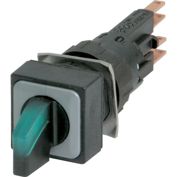 Illuminated selector switch actuator, momentary, 45°, 18 × 18 mm, 2 positions, With thumb-grip, green, with VS anti-rotation tab, with filament bulb, image 3