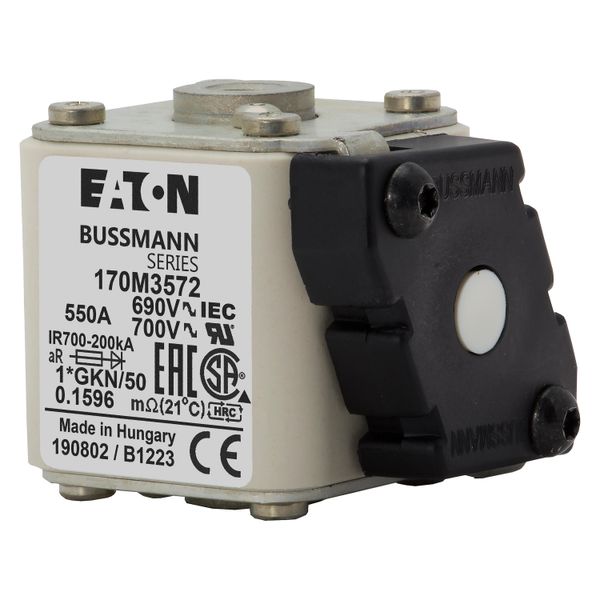 Fuse-link, high speed, 550 A, AC 690 V, compact size 1, 45 x 59 x 51 mm, aR, IEC, UL, type K indicator, 18 UNC image 4