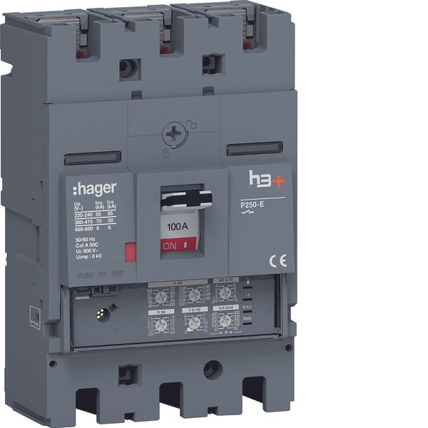 Moulded Case Circuit Breaker h3+ P250 LSI 3P3D 100A 70kA FTC image 1