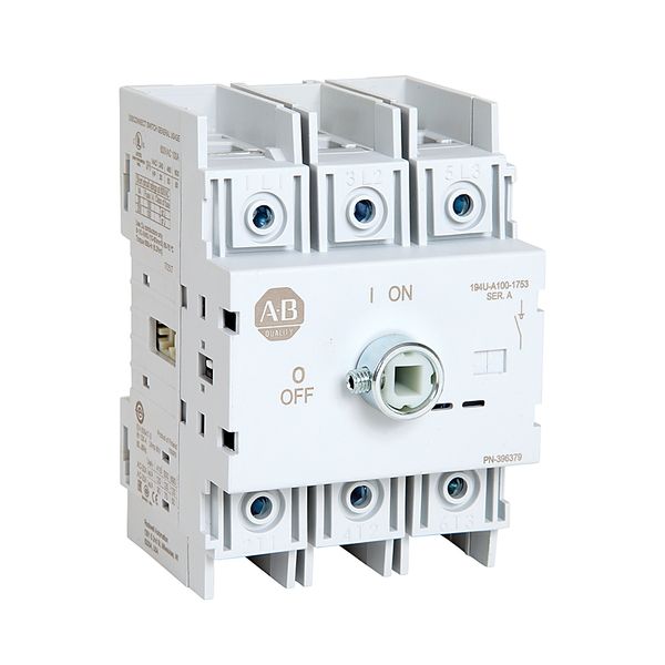 Disconnect Switch, 194U, 30A, Non-Fused, OFF-ON 90°, 3P, DIN Rail Mount image 1