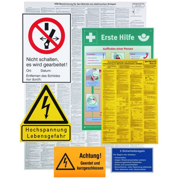 Set of warning signs, german language plastic, for electrical installa image 1