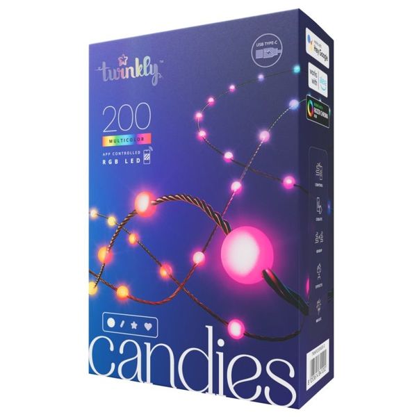 Twinkly Candies – 200 Pearl-shaped RGB LEDs, Green Wire, USB-C image 1
