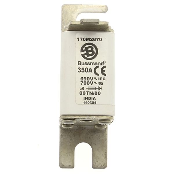 Fuse-link, high speed, 350 A, AC 690 V, DIN 00, aR, DIN, IEC, single indicator, live gripping lugs image 2