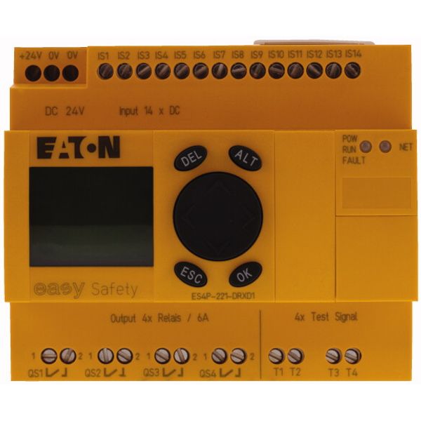 Safety relay, 24 V DC, 14DI, 4DO relays, display, easyNet image 2
