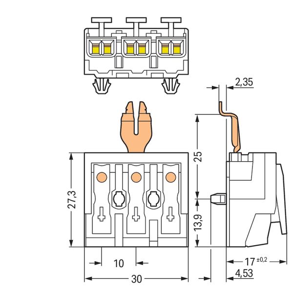 Lighting connector push-button, external with angled snap-in ground co image 6