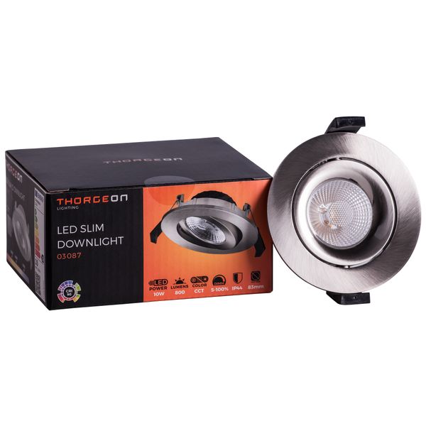 LED Downlight 10W 3000K/4000K/5700K 800Lm Flicker-Free 40° CRI 90 Cutout 83-88mm (External Driver Included) Brushed nickel THORGEON image 1