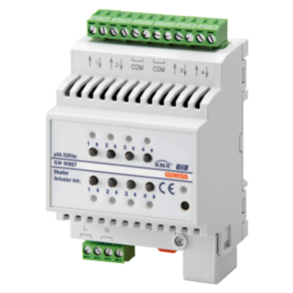 ACTUATOR FOR ROLLER SHUTTERS - 4 CHANNELS - 6A - KNX - IP20 - 4 MODULES - DIN RAIL MOUNTING image 1