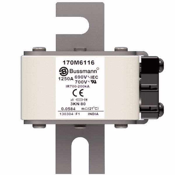 Fuse-link, high speed, 1250 A, AC 690 V, DIN 3, 76 x 92 x 109 mm, aR, DIN, IEC, single indicator image 1