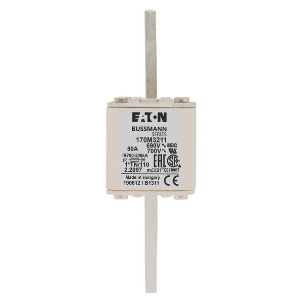 Fuse-link, high speed, 80 A, AC 690 V, compact DIN 1, 45 x 58 x 134 mm, aR, DIN, IEC, single indicator, 80 mm centres image 5