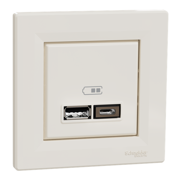 Asfora - double USB charger 2.4 A - cream image 4