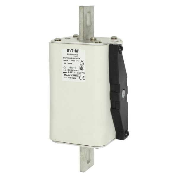 Fuse-link, high speed, 500 A, DC 1500 V, 3L, 74 x 91 x 201 mm, gBat, IEC, bolted connection image 2