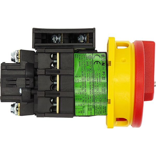 Main switch, P1, 32 A, flush mounting, 3 pole, 1 N/O, 1 N/C, Emergency switching off function, With red rotary handle and yellow locking ring, Lockabl image 32