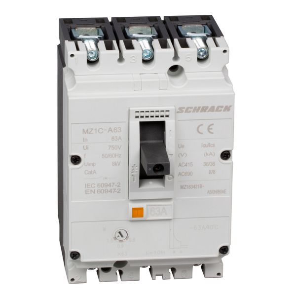 Moulded Case Circuit Breaker Type A, 3-pole, 36kA, 63A BT image 1