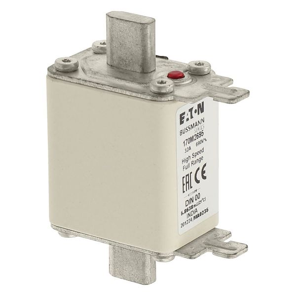 Fuse-link, high speed, 32 A, AC 690 V, DIN 00, 30 x 60 x 79 mm, gR, DIN, IEC, single indicator image 9