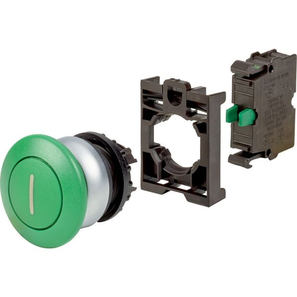 Mushroom actuator, RMQ-Titan, Mushroom, momentary, 1 NO, green, inscribed image 1