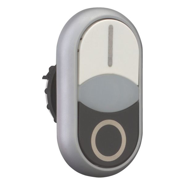 Double actuator pushbutton, RMQ-Titan, Actuators and indicator lights flush, momentary, White lens, white, black, inscribed, Bezel: titanium image 7