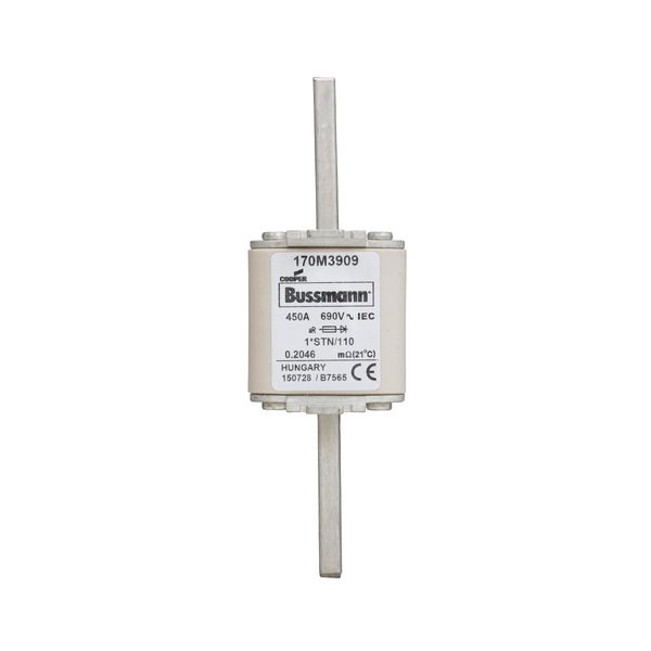 Fuse-link, high speed, 450 A, AC 690 V, compact size 1, 43 x 59 x 141 mm, aR, DIN, IEC, visual indicator image 6