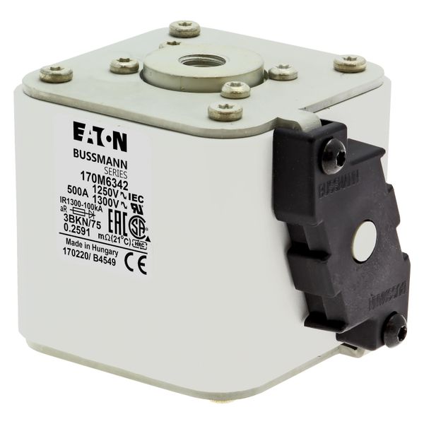 Fuse-link, high speed, 500 A, AC 1250 V, size 3, 76 x 92 x 76 mm, aR, IEC, UL, single indicator image 7