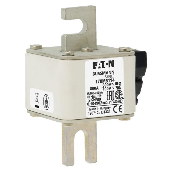 Fuse-link, high speed, 800 A, AC 690 V, DIN 2, 61 x 77 x 108 mm, aR, DIN, IEC, single indicator image 8