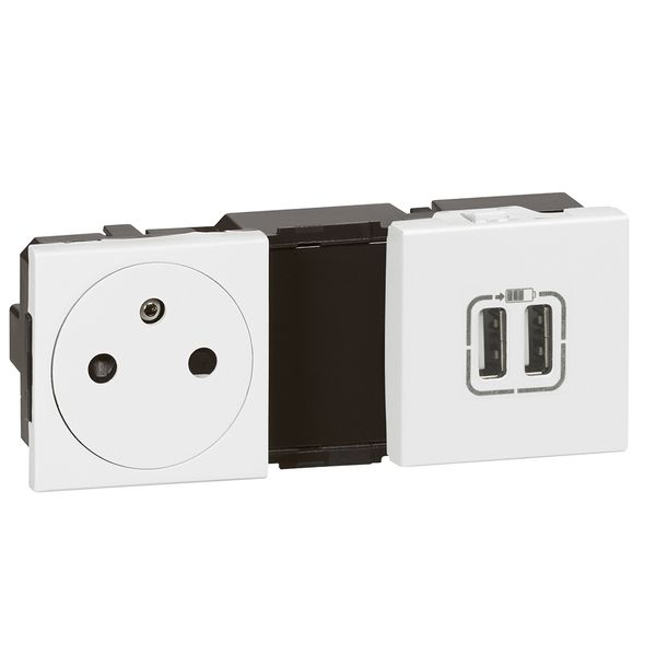 MOSAIC SOCKET F/B + 2 USB CHARGER A+A 2.4A 12 W 2X2MOD WHITE image 1