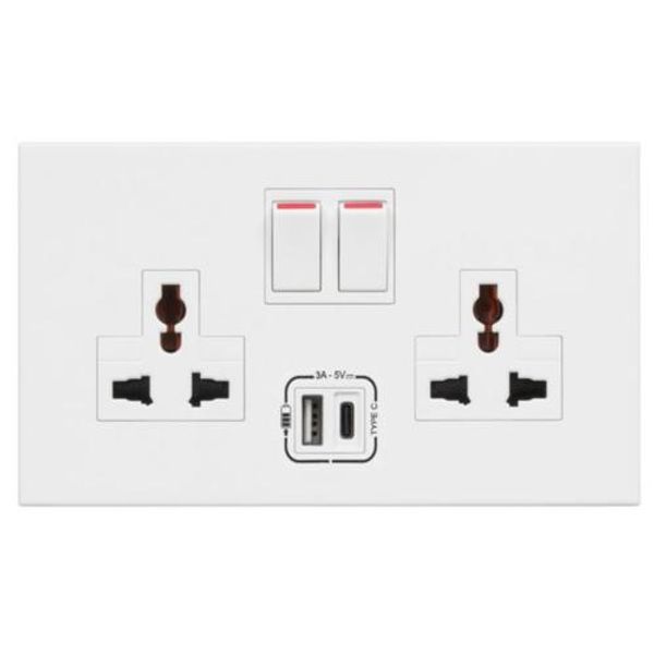 Multistandard 2x2P+E switched 2 gang socket outlet Arteor 16 A 250 V~/ 15 A - 127 V~ with USB charger - white image 1