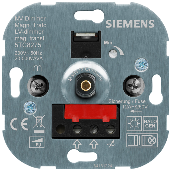 Rotary dimmer with two-way switch for incandescent and halogen lamps with magnetic trafo  20-500W/VA, screw image 1